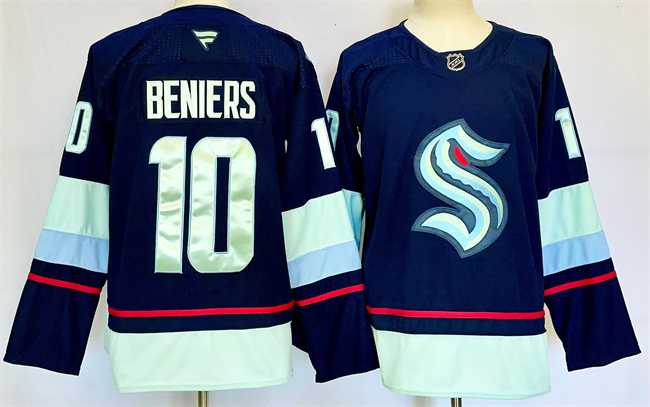 Mens Seattle Kraken #10 Matty Beniers Navy 2024-25 Home Stitched Hockey Jersey